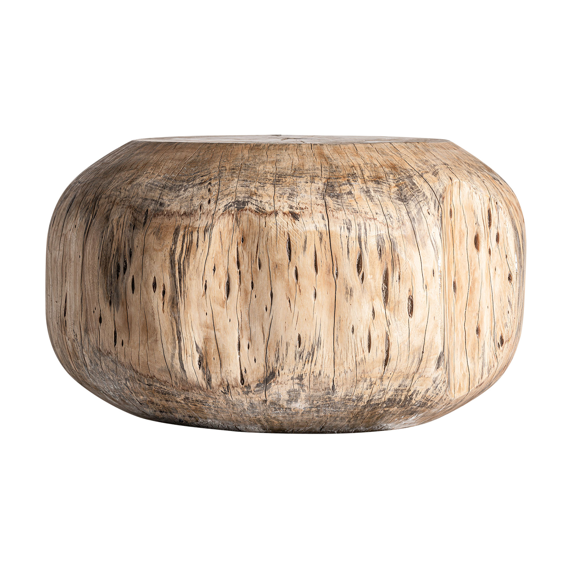 Mesa de centro dharm de estilo étnico fabricado en madera de tamarindo en color marrón con acabado envejecido.