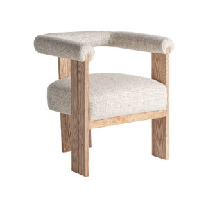 Silla ustka de estilo nórdico fabricado en madera roble en color blanco combinado con poliéster en color marrón.