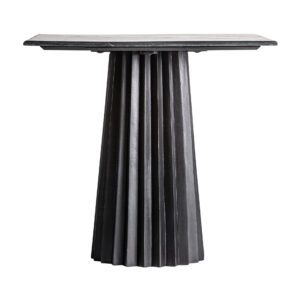 Mesa bar Plissé wood de estilo contemporáneo fabricado en madera de mango en color negro combinado con mármol mate en color negro. Producto desmontable.