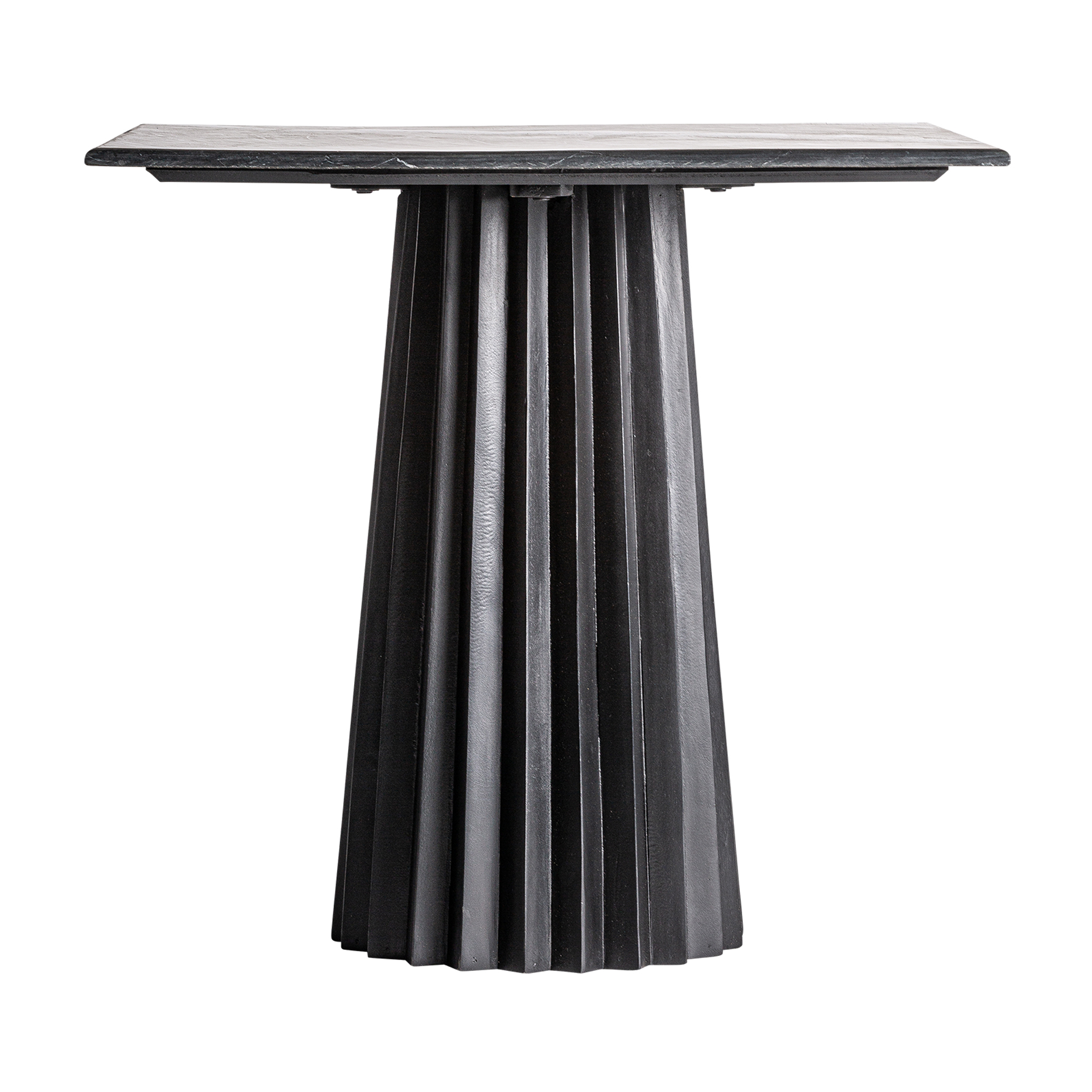 Mesa bar Plissé wood de estilo contemporáneo fabricado en madera de mango en color negro combinado con mármol mate en color negro. Producto desmontable.