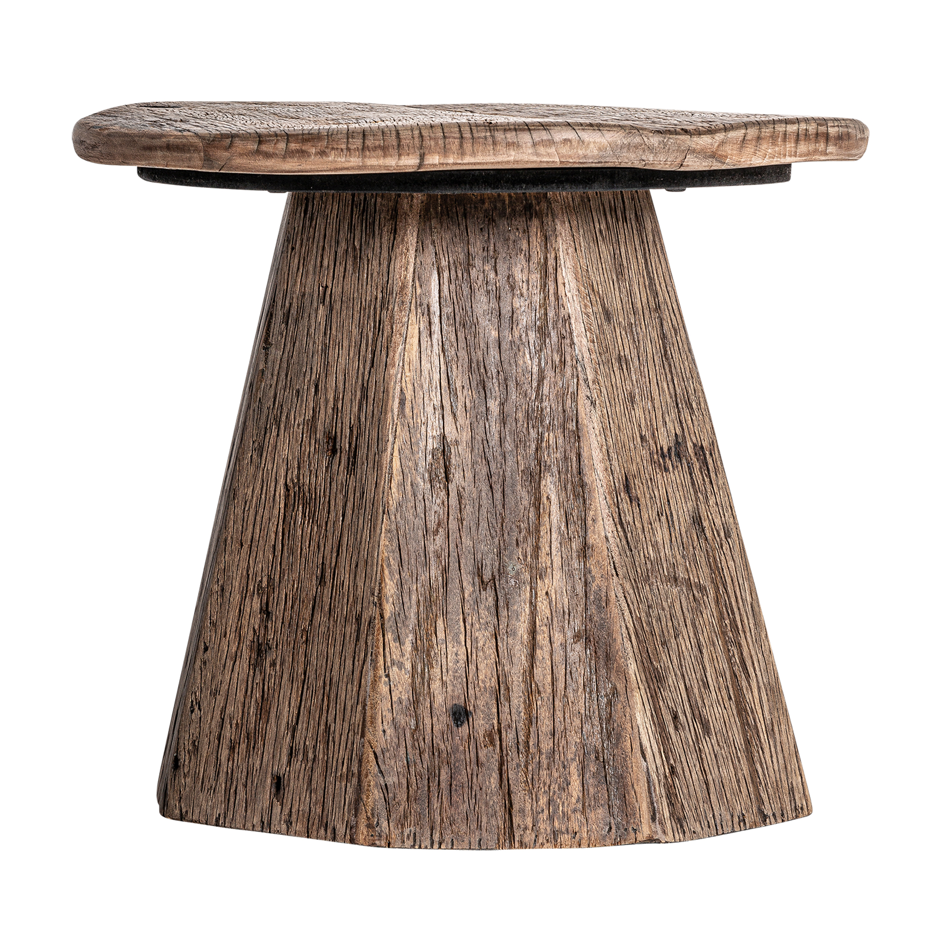 Mesa auxiliar walding de estilo nórdico fabricado en madera recuperada en color marrón.