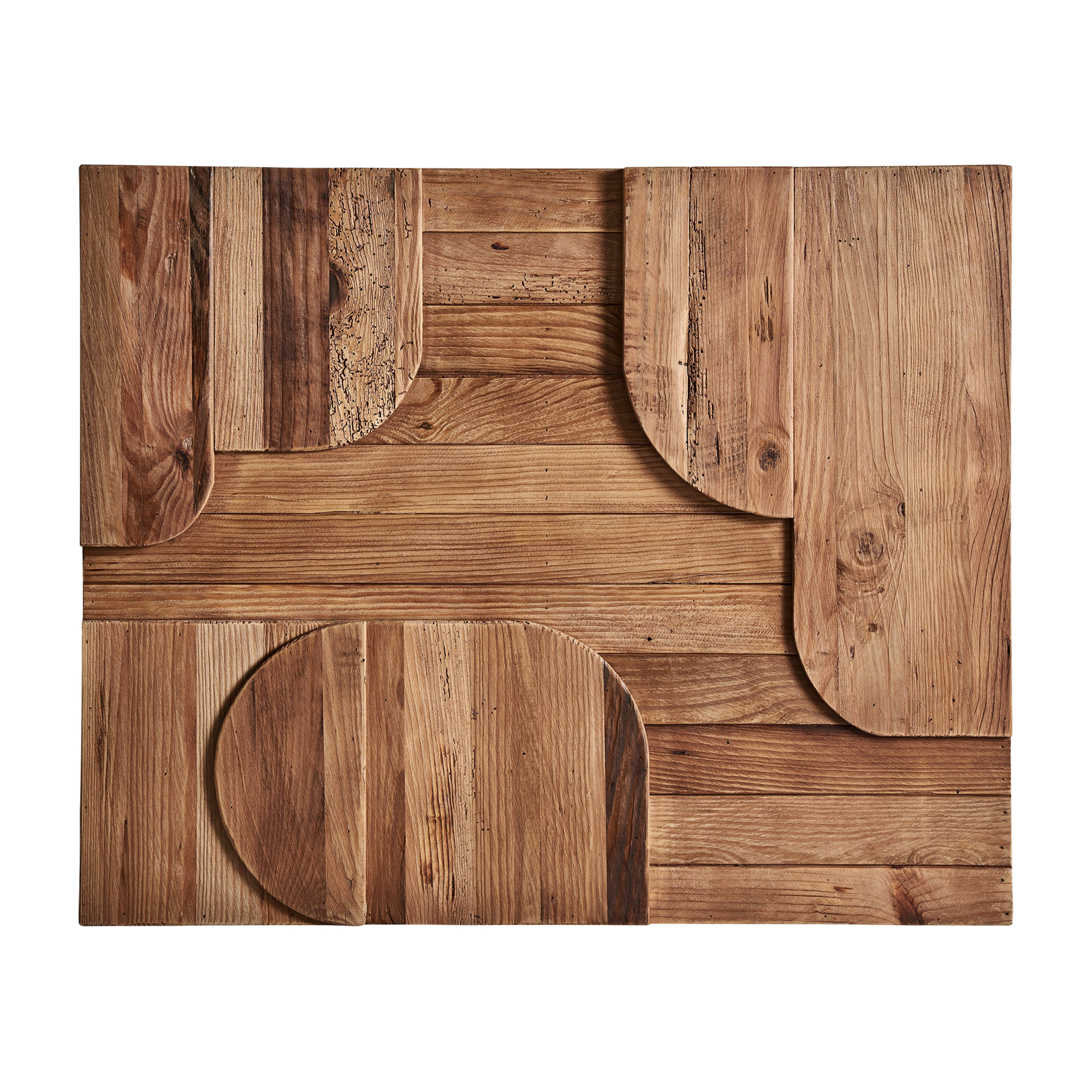 Panel decorativo Crissey de estilo contemporáneo fabricado en madera de pino reciclado en color marrón.