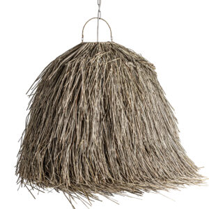 Lámpara de colgar de estilo boho fabricado en fibra natural en color marrón.