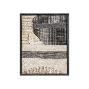 Cuadro Cesc de estilo contemporáneo fabricado en madera de mango en color negro con acabado artesanal combinado con yute en color marrón y algodón en color tonos neutros.