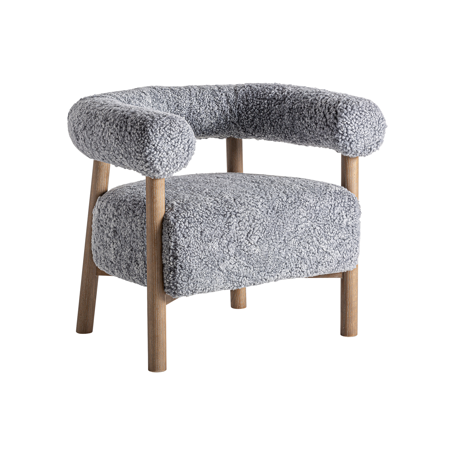 Sillón allitz de estilo contemporáneo fabricado en madera de fresno en color marrón con acabado natural combinado con poliéster en color gris y espuma.
