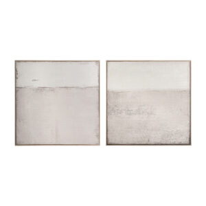 Lienzo j 2 Cyrus de estilo contemporáneo fabricado en lienzo en color tonos claros con acabado artesanal combinado con madera de pino en color marrón claro.