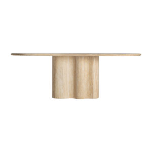 Mesa comedor thiennes de estilo art deco fabricado en travertino en color marrón claro. Producto desmontable.