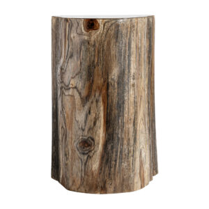 Mesa auxiliar bitche de estilo étnico fabricado en madera suar en color marrón con acabado natural.