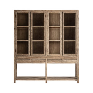 Vitrina Masein de estilo colonial fabricado en madera de olmo en color marrón claro. Producto apilable.