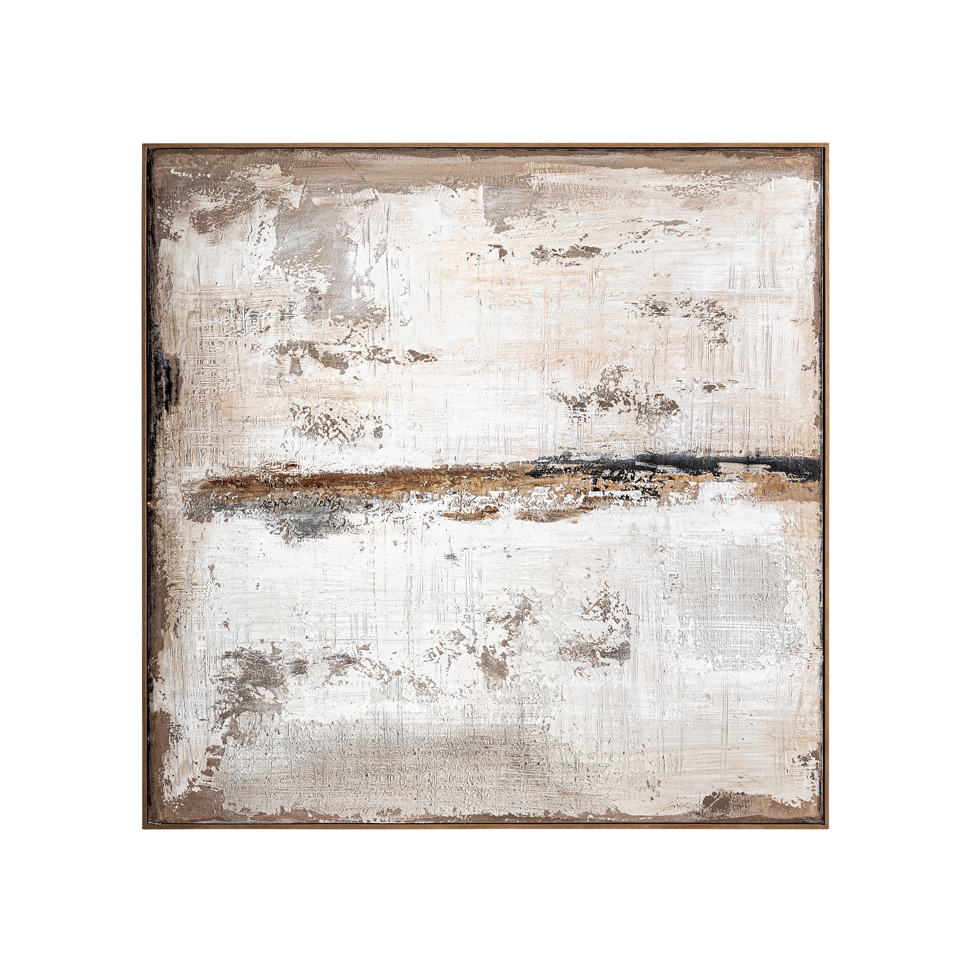 Lienzo atif de estilo contemporáneo fabricado en lienzo en color tonos en marrón con acabado artesanal combinado con madera de pino en color marrón.