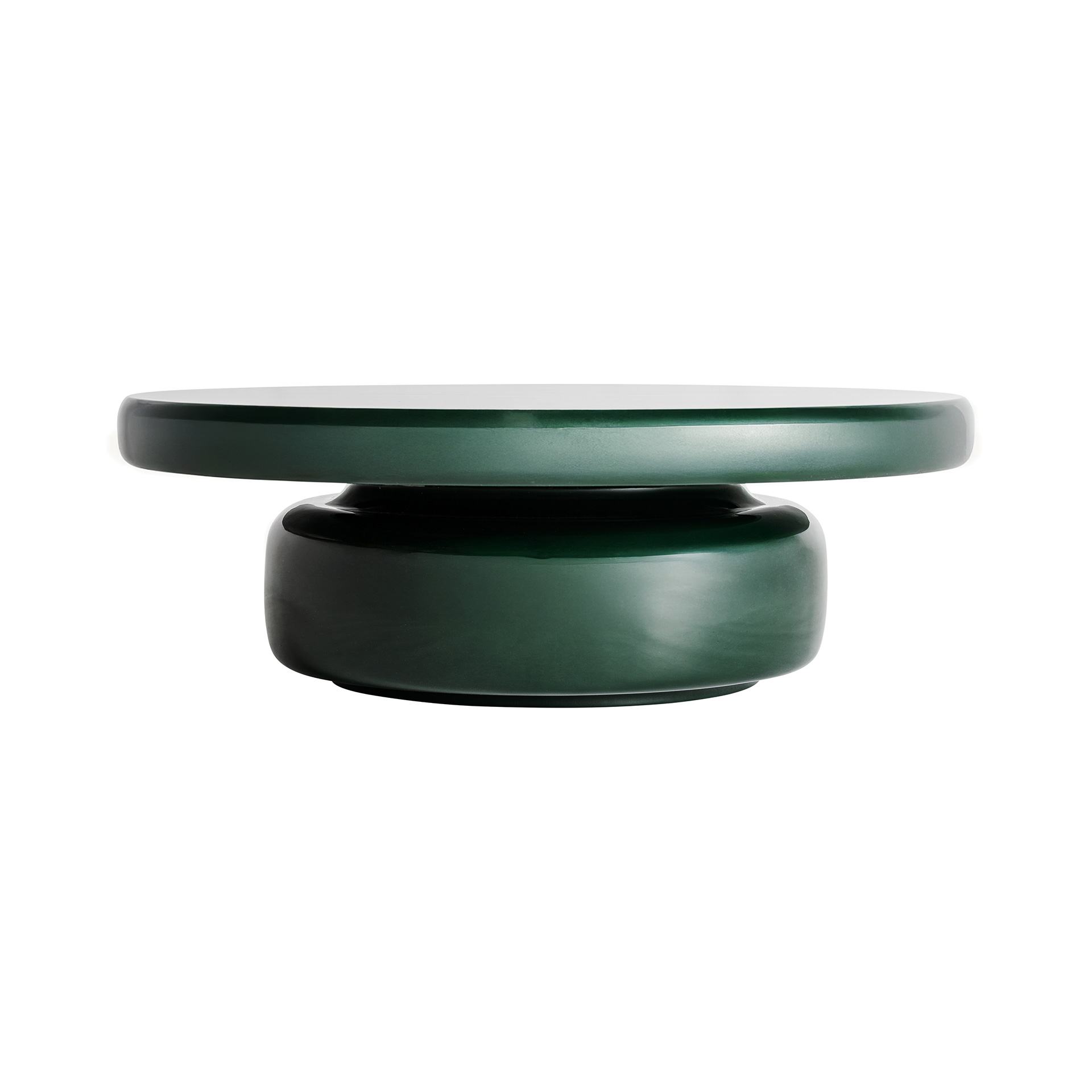 Mesa de centro gory de estilo contemporáneo fabricado en madera dm en color verde con acabado brillo combinado con fibra de vidrio en color verde. Producto desmontable.