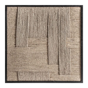 Cuadro Tehuti de estilo contemporáneo fabricado en yute en color marrón.