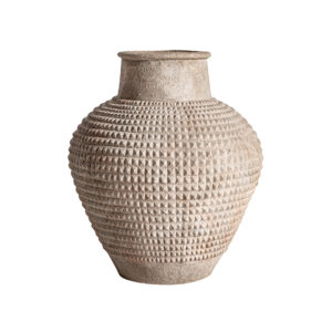 Tinaja Donie de estilo clásico fabricado en cemento en color beige.