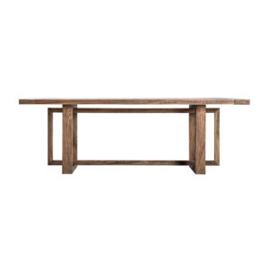 Mesa comedor Norvik de estilo contemporáneo fabricado en madera de olmo en color marrón. Producto desmontable.