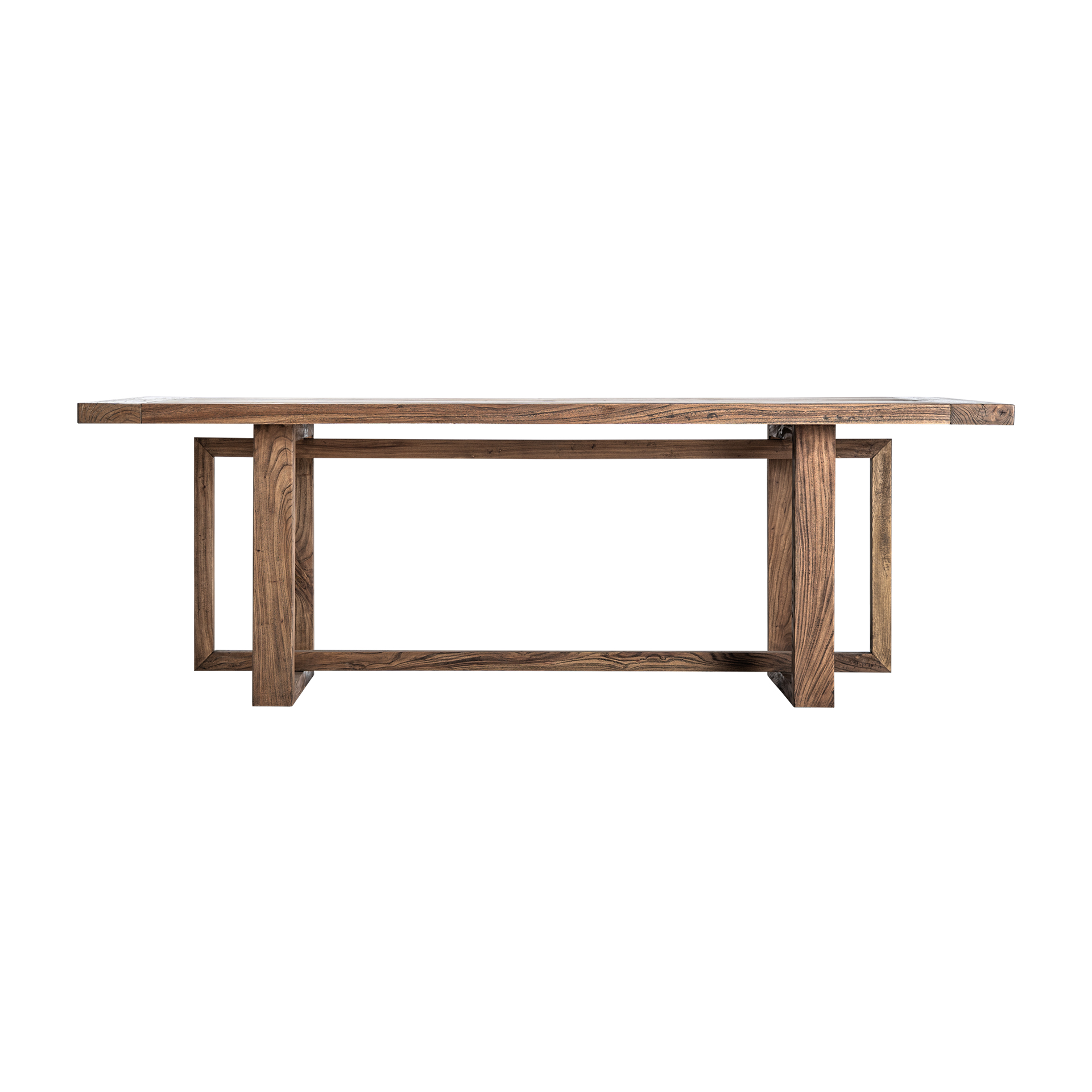 Mesa comedor Norvik de estilo contemporáneo fabricado en madera de olmo en color marrón. Producto desmontable.
