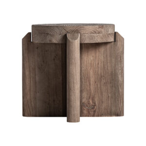 Taburete Jacquard de estilo contemporáneo fabricado en madera de olmo en color marrón.