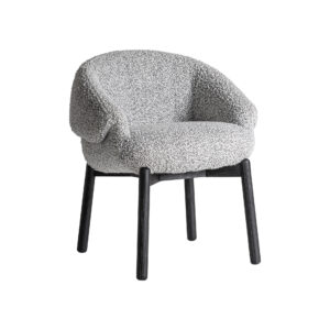 Silla Jacquard de estilo contemporáneo fabricado en madera de olmo en color blanco negro combinado con poliéster en color gris con acabado jaspeado.