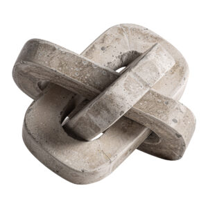 Figura decorativa Nexo de estilo contemporáneo fabricado en cemento en color beige combinado con arena.