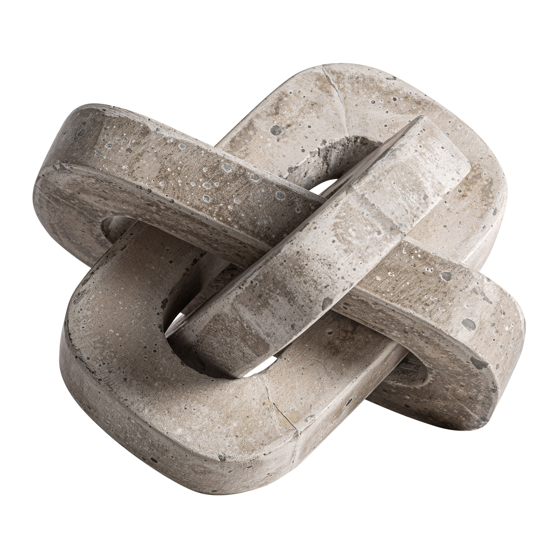 Figura decorativa Nexo de estilo contemporáneo fabricado en cemento en color beige combinado con arena.