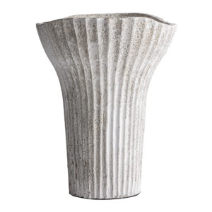 Centro de mesa Lumo de estilo contemporáneo fabricado en terracota en color blanco roto con acabado texturizado.