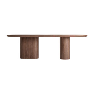Mesa comedor Aciera de estilo contemporáneo fabricado en madera dm en color marrón combinado con chapa de nogal. Producto desmontable.