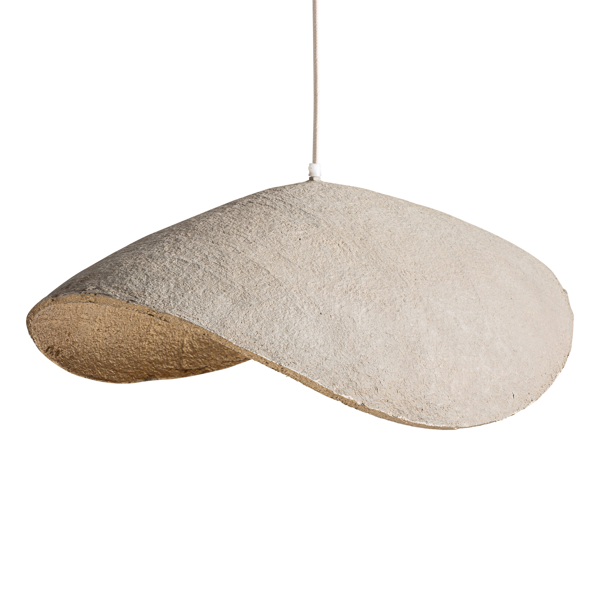 Lámpara de colgar fabricado en hierro en color gris combinado con papel maché en color bronce.