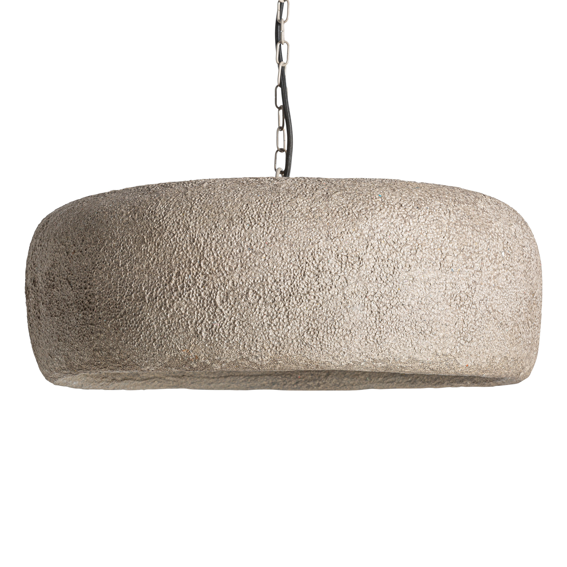 Lámpara de colgar Moonle de estilo contemporáneo fabricado en papel maché en color gris combinado con hierro en color negro.