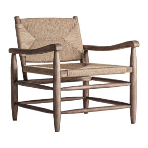 Sillón Driedorf de estilo clásico fabricado en madera de caucho en color marrón claro combinado con cuerda en color marrón claro.