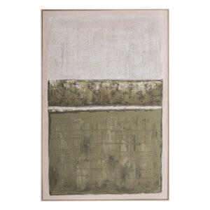 Cuadro Kain de estilo contemporáneo fabricado en lienzo en color tonos en verde con acabado artesanal combinado con madera de pino en color marrón claro.