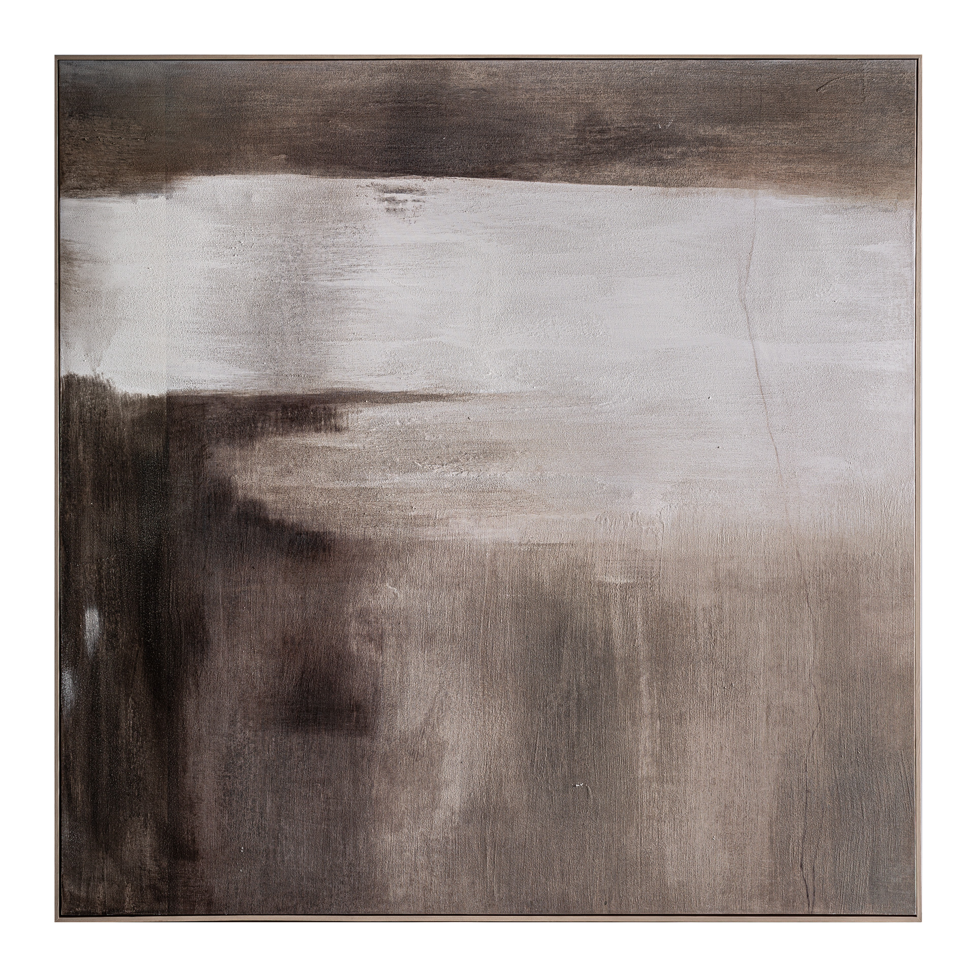 Cuadro Nogerio de estilo contemporáneo fabricado en lienzo en color tonos en marrón con acabado artesanal combinado con madera de pino en color marrón claro.