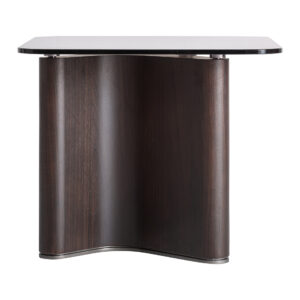 Mesa auxiliar Bransby de estilo contemporáneo fabricado en madera de fresno en color negro combinado con cristal en color gris con acabado templado. Producto desmontable.