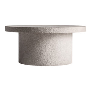 Mesa de centro Banfe de estilo contemporáneo fabricado en cemento en color blanco roto combinado con madera dm.