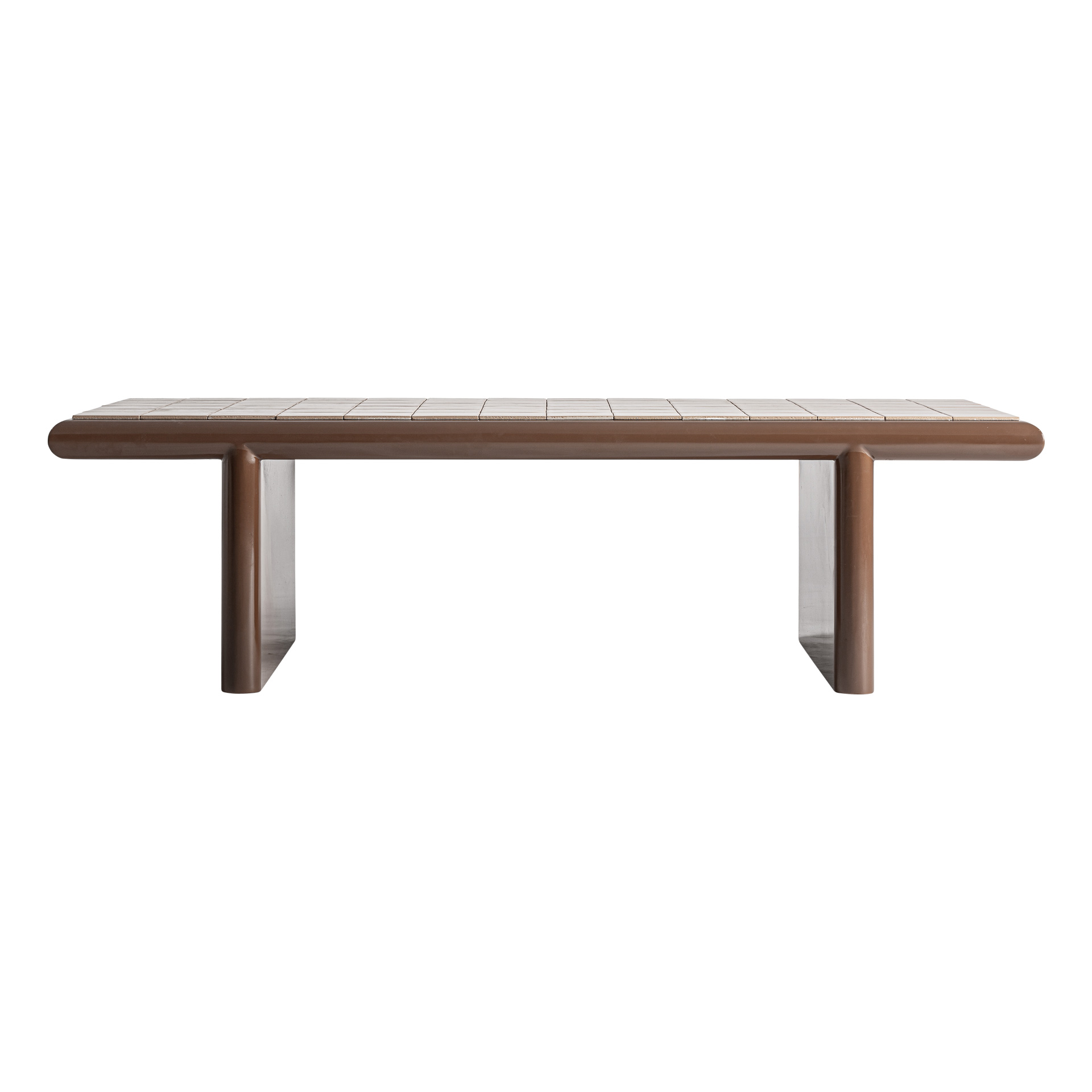 Mesa de centro Kurten de estilo contemporáneo fabricado en madera dm en color marrón combinado con cerámica en color marrón claro.