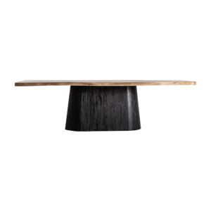 Mesa comedor Knaith de estilo contemporáneo fabricado en madera de mango en color negro combinado con madera de acacia en color marrón. Producto desmontable.
