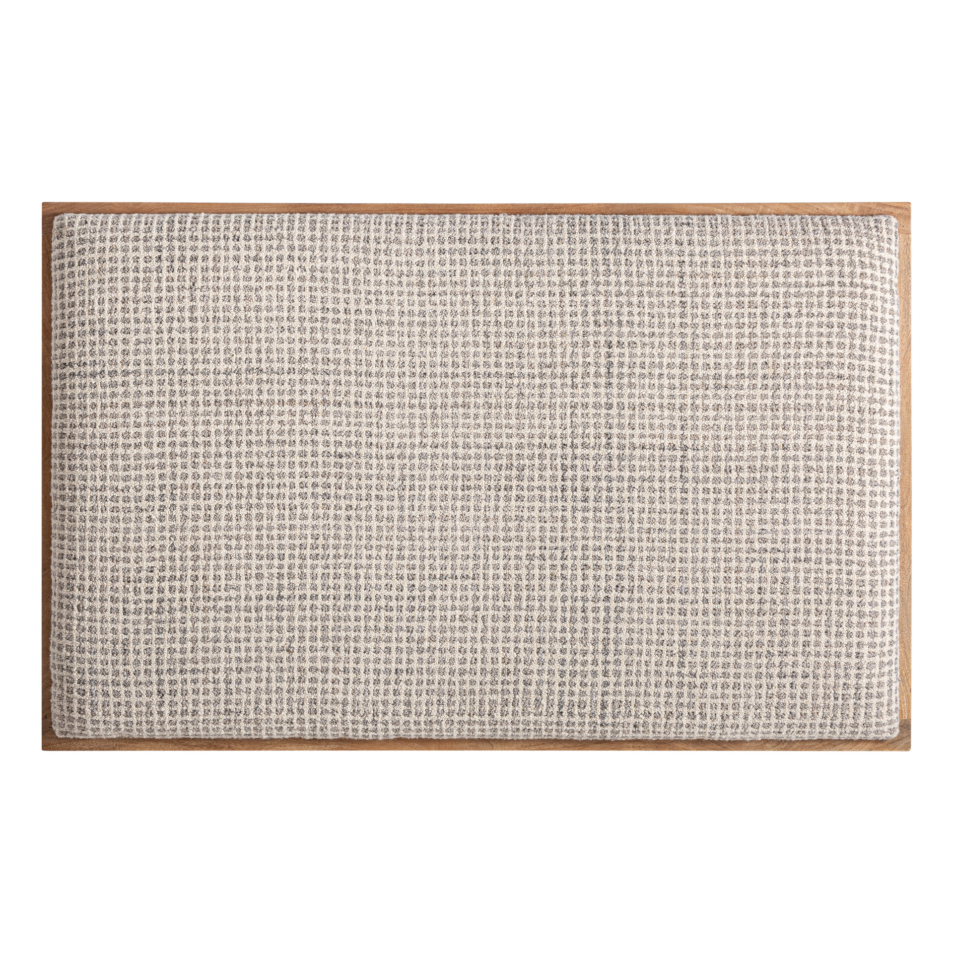 Cabezal Beccles de estilo contemporáneo fabricado en lana en color beige combinado con madera de mango en color marrón y espuma.