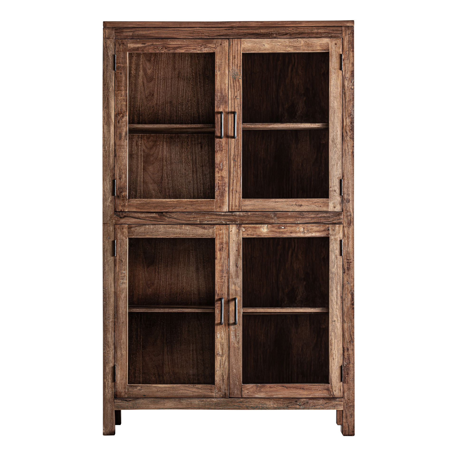 Vitrina Selby de estilo rústico fabricado en madera recuperada en color marrón combinado con hierro en color negro.