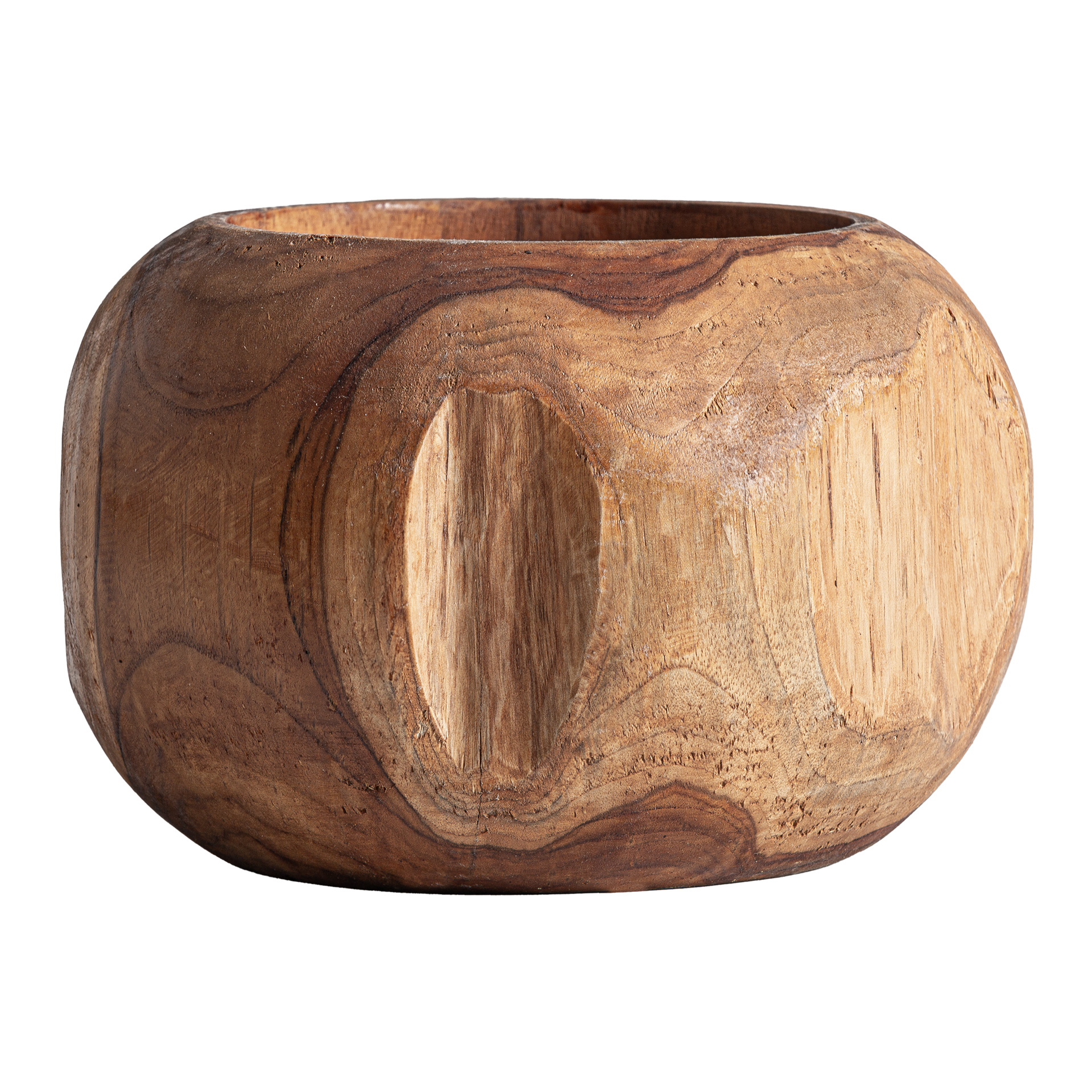 Jarrón Humble de estilo étnico fabricado en madera de teka en color marrón.