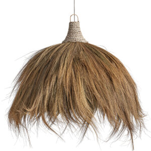 Lámpara de colgar Bayle de estilo boho fabricado en fibra natural en color marrón. Producto plegable.