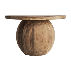 Mesa de centro Erloy de estilo rústico fabricado en madera de teka reciclada en color marrón claro con acabado envejecido.