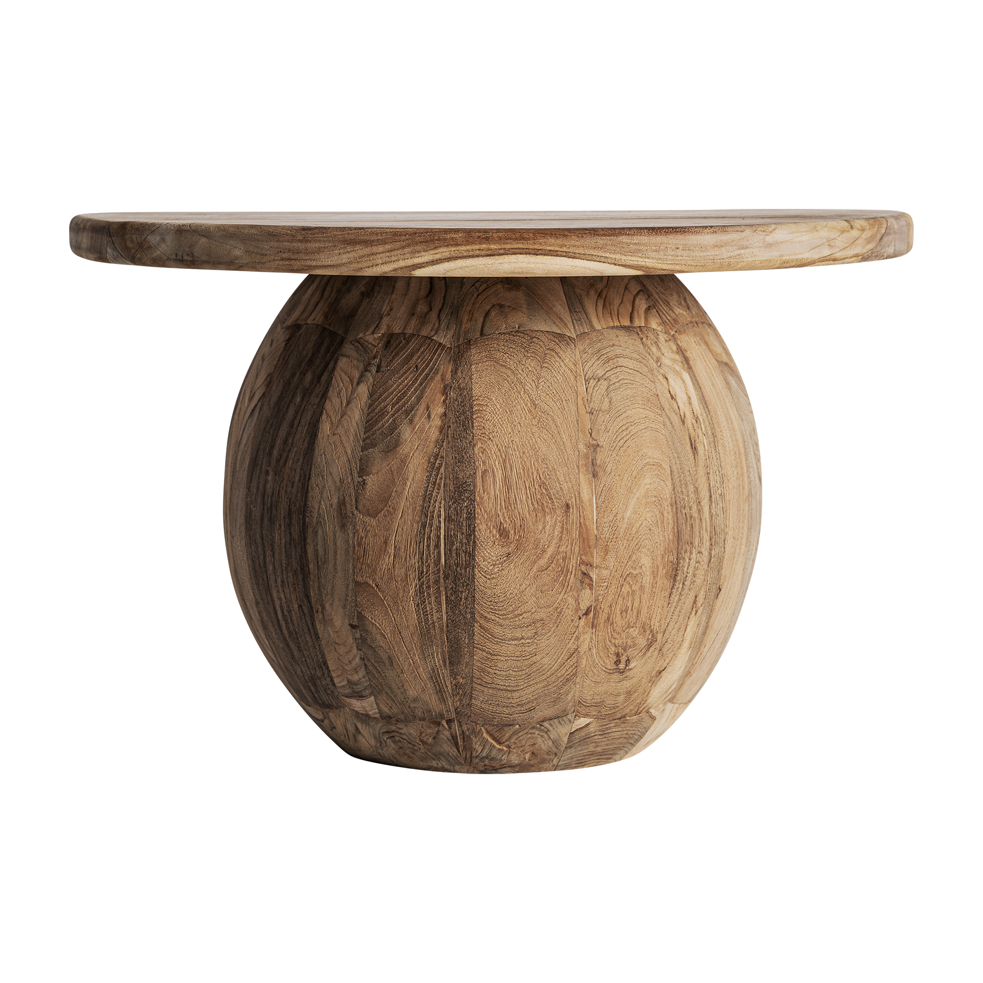 Mesa de centro Erloy de estilo rústico fabricado en madera de teka reciclada en color marrón claro con acabado envejecido.