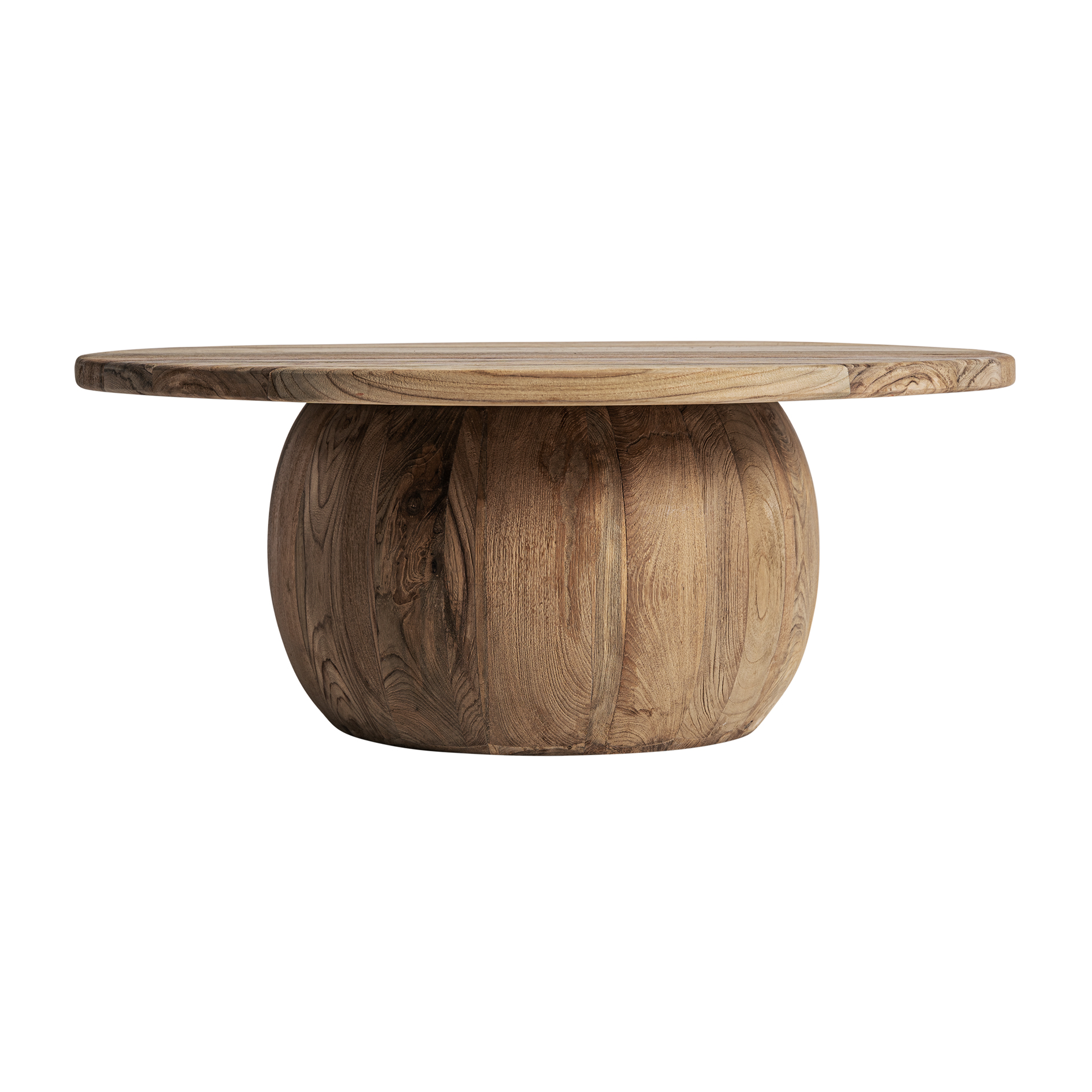 Mesa de centro Erloy de estilo rústico fabricado en madera de teka reciclada en color marrón claro con acabado envejecido.