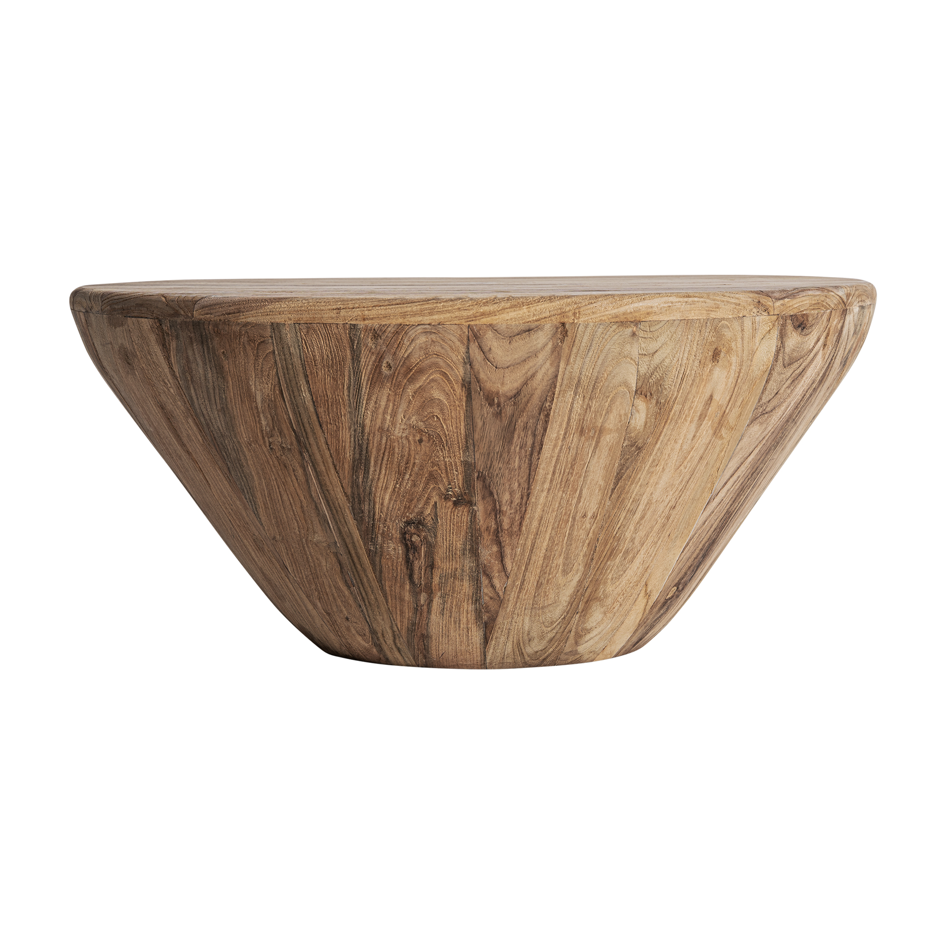 Mesa de centro Erloy de estilo rústico fabricado en madera de teka reciclada en color marrón claro con acabado envejecido.