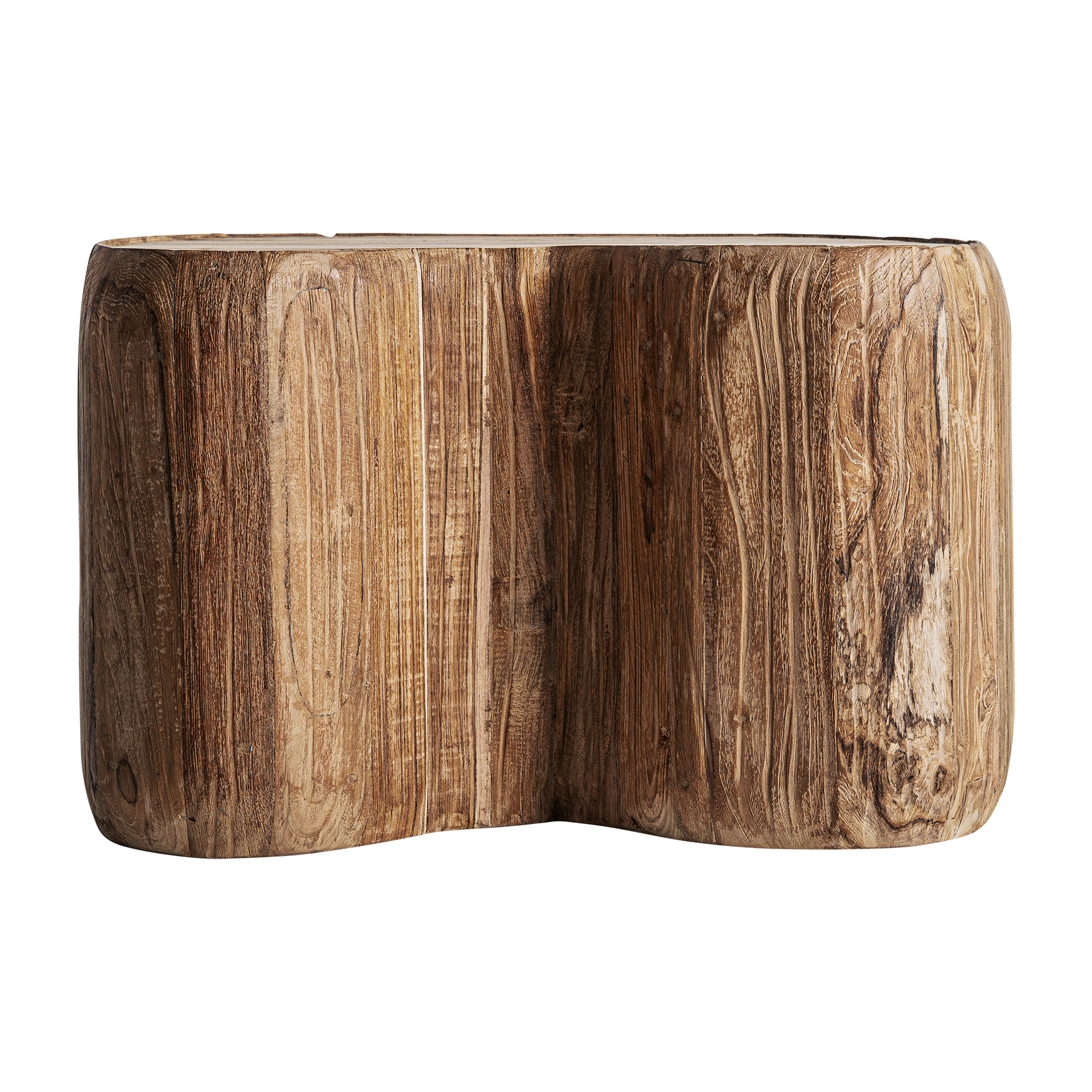 Mesa de centro Erloy de estilo rústico fabricado en madera de teka reciclada en color marrón claro con acabado envejecido.