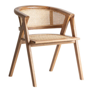 Silla Eane de estilo boho fabricado en madera de teka en color marrón claro combinado con raíz teka.