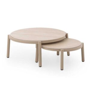 Set 2 mesas de centro aluminio cerámica travertino PEPITA