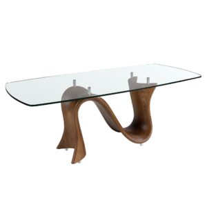Mesa comedor ovalada barril cristal templado y nogal Angel Cerdá